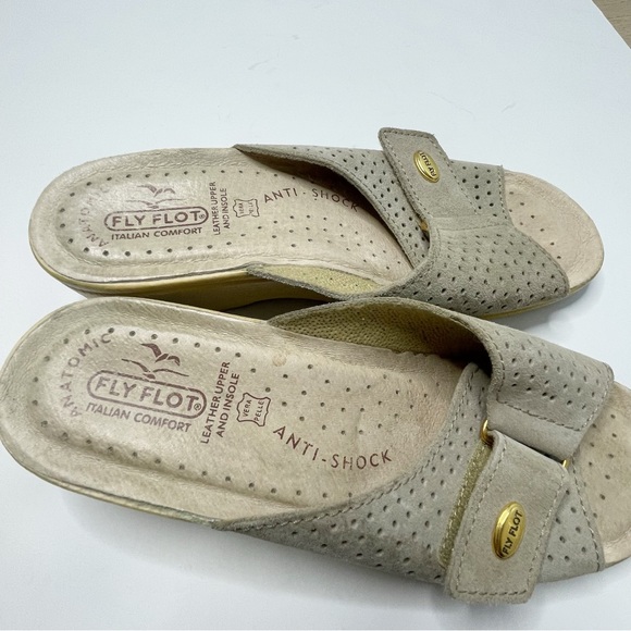 Fly Flot Grey Leather Italian Comfort Sandal Sz 39 - Picture 2 of 7